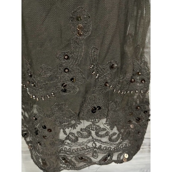 Sundance Dress sz Medium Brown Rabbit Hair Lace Sequins Knee Modest Midi Boho - Picture 9 of 14